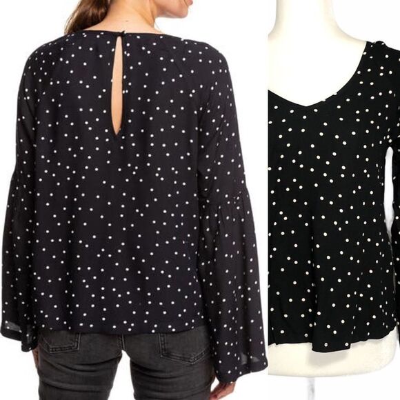 🆕 Roxy Polka Dot Bell Sleeve Viscose V Neck Top - Picture 2 of 12